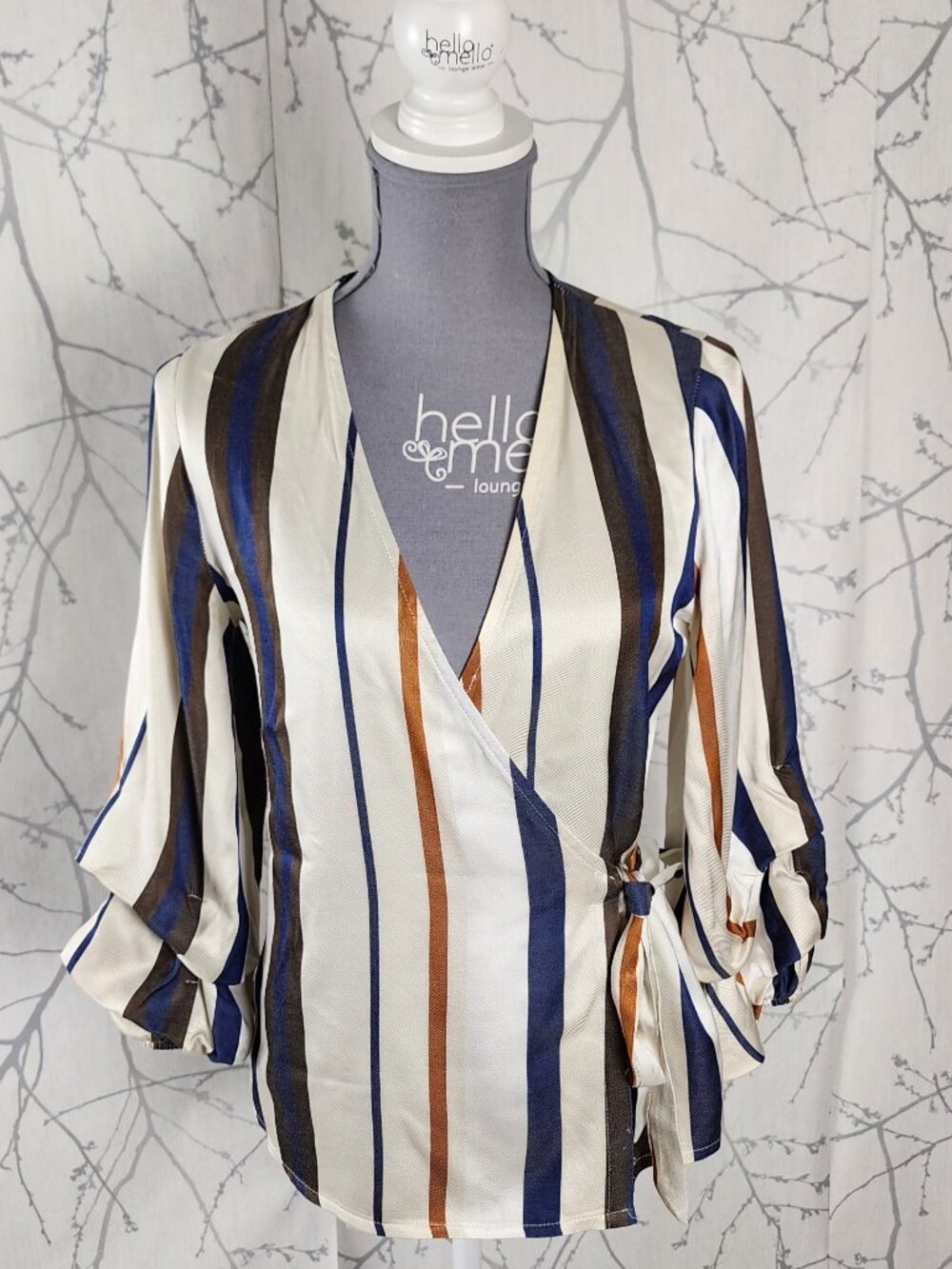 Luna Allegra Ivory Stripe Satin Wrap Blouse